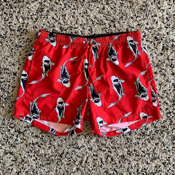 Hugo Boss Shorts Hugo Boss Mens Swim Trunks Shorts Red Black Koi